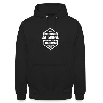 Rufname Almina - Unisex Hoodie - Schwarz - Vorne - Alina (178cm) & Michal (187cm)