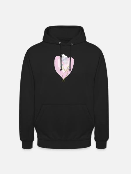 Gentle White Tulip Heart Illustration - Unisex Hoodie - black