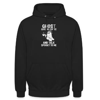 Motif humoristique et effrayant avec un café fantôme - Sweat-shirt à capuche unisexe - noir - Devant - Alina (178cm) & Michal (187cm)