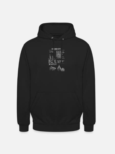 Chicago Skyline Linocut Cityscape - Unisex Hoodie - black