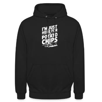 Je suis juste là pour les chips - Sweat-shirt à capuche unisexe - noir - Devant - Alina (178cm) & Michal (187cm)