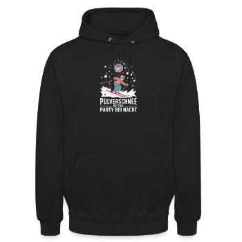  Pulverschnee Bei Tag Party Bei Nacht Skifahren - Unisex Hoodie - Schwarz - Vorne - Alina (178cm) & Michal (187cm)