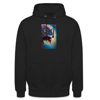 Loup-garou | Loup | Créatures mythiques | Monstres | Mystique - Sweat-shirt à capuche unisexe - noir - Devant - Alina (178cm) & Michal (187cm)