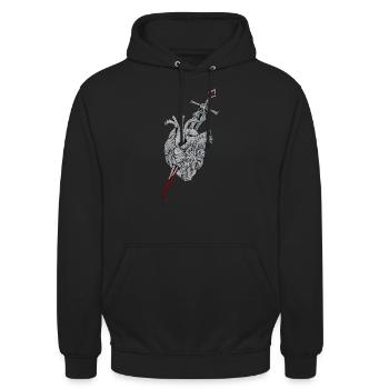 Broken Heart - Schwert durchbohrt Herz - Unisex Hoodie - Schwarz - Vorne - Alina (178cm) & Michal (187cm)