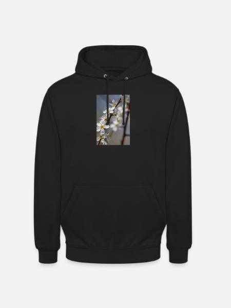 Delicate white cherry blossoms in spring - Unisex Hoodie - black