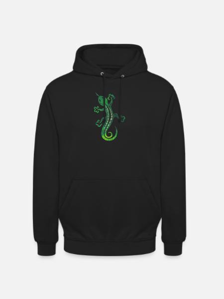Green lizard, tribal and tattoo style. - Unisex Hoodie - black
