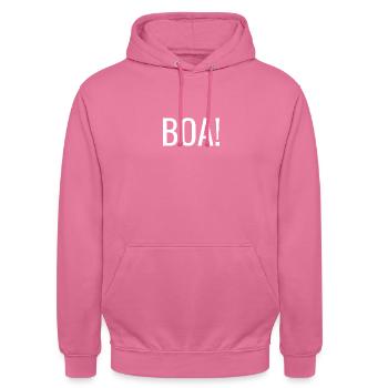 Boa Ausruf Männer Spruch Humor Geschenkidee - Unisex Hoodie - Pink - Vorne - Alina (178cm) & Michal (187cm)