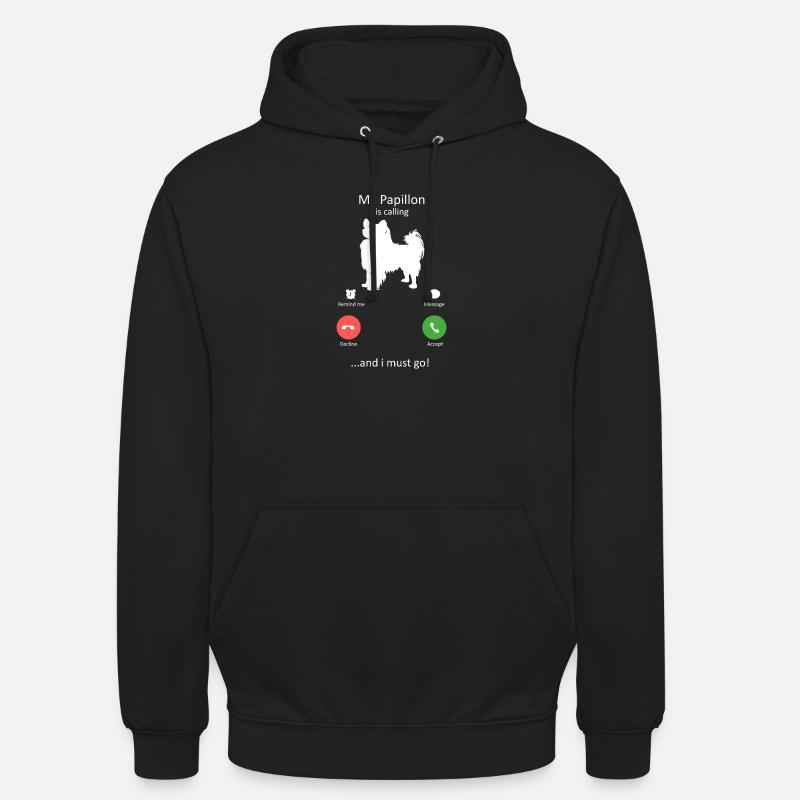 Papillon Dog Calling Smartphone Interface - Unisex Hoodie - black