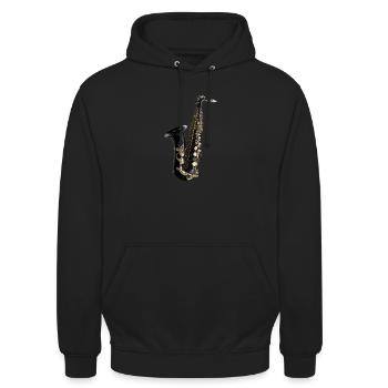 hyper realistic black saxophone jazz music - Unisex Hoodie - Schwarz - Vorne - Alina (178cm) & Michal (187cm)