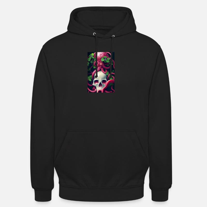 Skull Skull Blomster Tattoo Blæksprutte Blæksprutte Blæksprutte - Hættetrøje unisex - sort