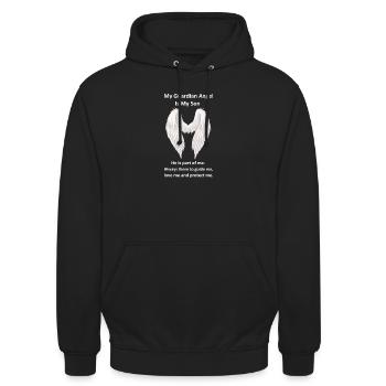 Schutzengel ist mein Sohn - Unisex Hoodie - Schwarz - Vorne - Alina (178cm) & Michal (187cm)