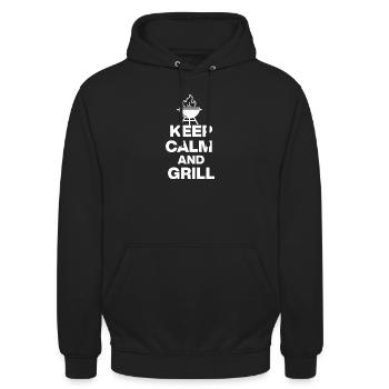 KEEP CALM AND GRILL, FIRE GRILLEN PARTY FLEISCH - Unisex Hoodie - Schwarz - Vorne - Alina (178cm) & Michal (187cm)