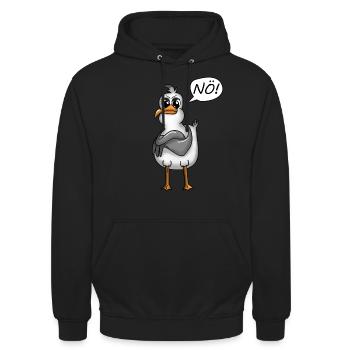 SPAß SPASS PLATTDEUTSCHER SPRUCH MÖWE - Unisex Hoodie - Schwarz - Vorne - Alina (178cm) & Michal (187cm)
