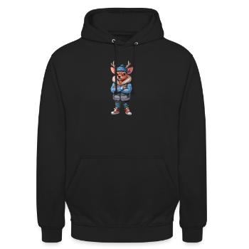Cerf Cerf Fauve Automne Hiver Tenue - Sweat-shirt à capuche unisexe - noir - Devant - Alina (178cm) & Michal (187cm)