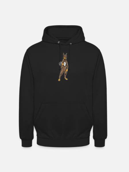Doberman Bodybuilder Dumbbell Bodybuilding - Unisex Hoodie - black