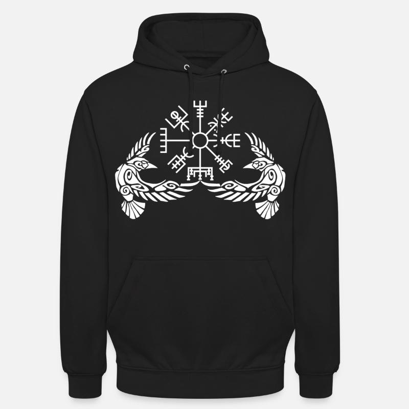 Weiße Krähen und Wikingerkompass - Unisex Hoodie - Schwarz