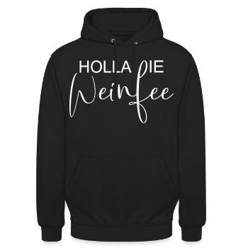 Weißwein Rotwein JGA Vino Wein - Holla die Weinfee - Unisex Hoodie - Schwarz - Vorne - Alina (178cm) & Michal (187cm)