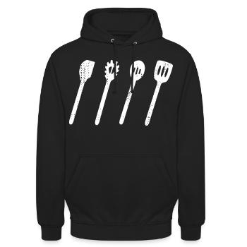 Cuillère en bois ensemble dessin - Sweat-shirt à capuche unisexe - noir - Devant - Alina (178cm) & Michal (187cm)