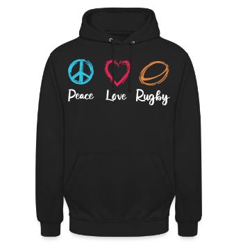 Peace Love Rugby - Unisex Hoodie - black - Front - Alina (178cm) & Michal (187cm)