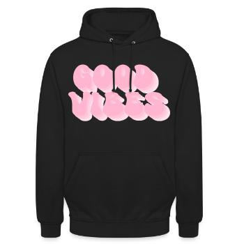 Positive Stimmung – Retro Bubble Schrift - Unisex Hoodie - Schwarz - Vorne - Alina (178cm) & Michal (187cm)