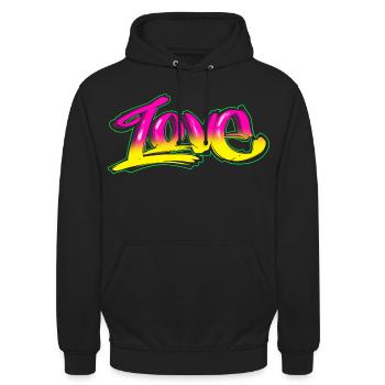 Love Graffiti Neon – Cyberpunk Streetwear Design - Unisex Hoodie - Schwarz - Vorne - Alina (178cm) & Michal (187cm)