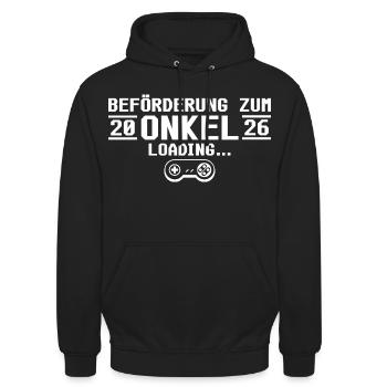 Werdender Onkel 2026 loading - Patenonkel - Unisex Hoodie - Schwarz - Vorne - Alina (178cm) & Michal (187cm)