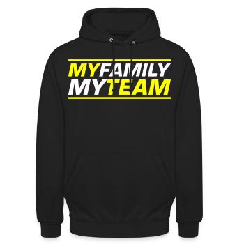 Mon équipe familiale dit - Sweat-shirt à capuche unisexe - noir - Devant - Alina (178cm) & Michal (187cm)