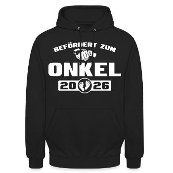 Babyparty Befördert zum Onkel 2026 - Unisex Hoodie - Schwarz - Vorne - Alina (178cm) & Michal (187cm)