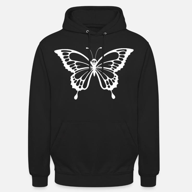 Crâne et papillon blanc - Sweat-shirt à capuche unisexe - noir