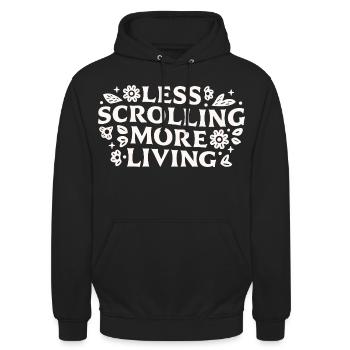 Hör auf, Offline-Zitate zu vernichten und zu scrollen. - Unisex Hoodie - Schwarz - Vorne - Alina (178cm) & Michal (187cm)