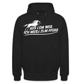 Aus dem Weg ich muss zum pferd - Unisex Hoodie - Schwarz - Vorne - Alina (178cm) & Michal (187cm)