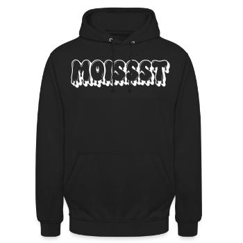 Feuchter tropfender Text - Unisex Hoodie - Schwarz - Vorne - Alina (178cm) & Michal (187cm)