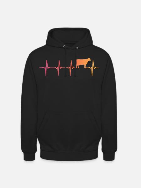 Cow Sunset Heartbeat Cows Farmer - Unisex Hoodie - black