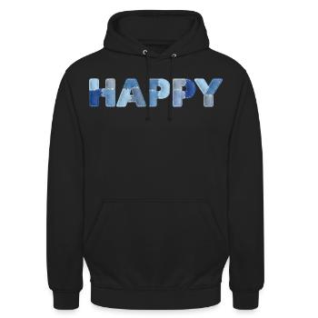 HAPPY Denim Patchwork neuer Trend - Unisex Hoodie - Schwarz - Vorne - Alina (178cm) & Michal (187cm)
