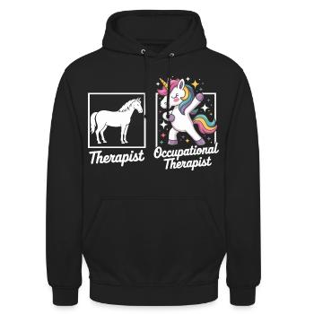 Motif du thérapeute licorne - Sweat-shirt à capuche unisexe - noir - Devant - Alina (178cm) & Michal (187cm)