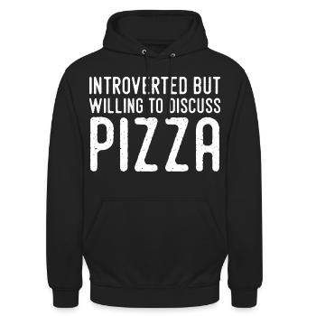 Introvertiert, aber Pizza-Fan - Unisex Hoodie - Schwarz - Vorne - Alina (178cm) & Michal (187cm)