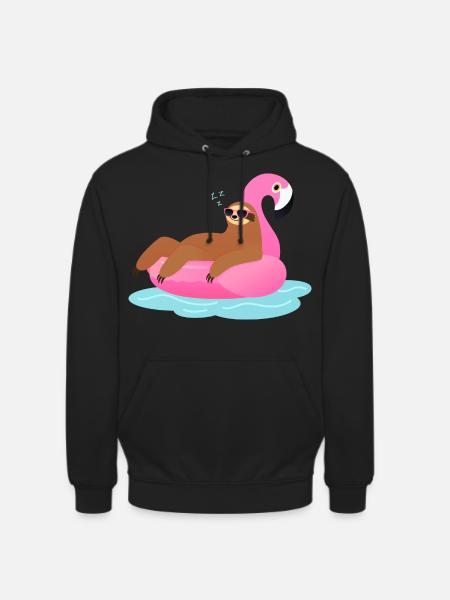 Sloth Sleeping On Flamingo Pool Float - Unisex Hoodie - black