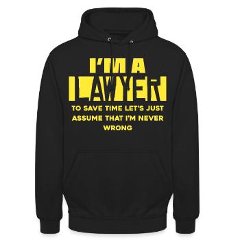 Ich bin Anwalt – Zeit sparen Spruch - Unisex Hoodie - Schwarz - Vorne - Alina (178cm) & Michal (187cm)