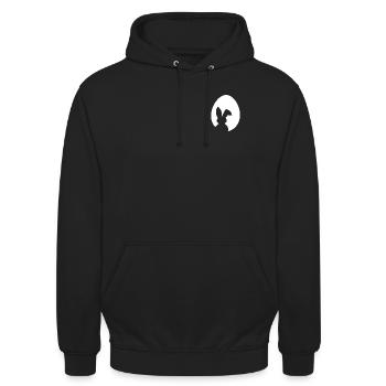 Mond Hase auf Brust - Unisex Hoodie - Schwarz - Vorne - Alina (178cm) & Michal (187cm)