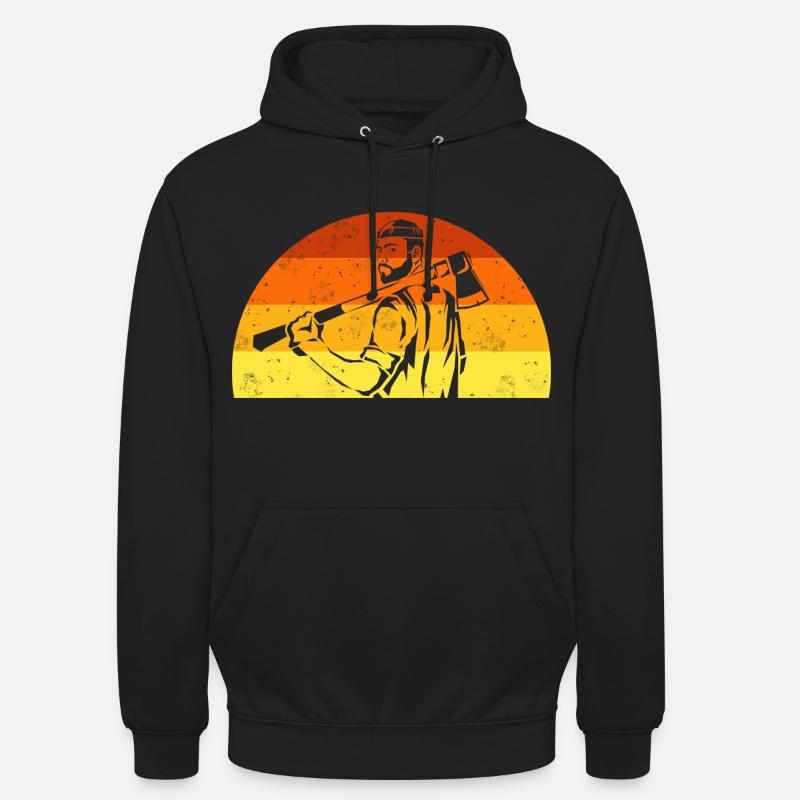 Retro lumberjack forest worker with axe - Unisex Hoodie - black