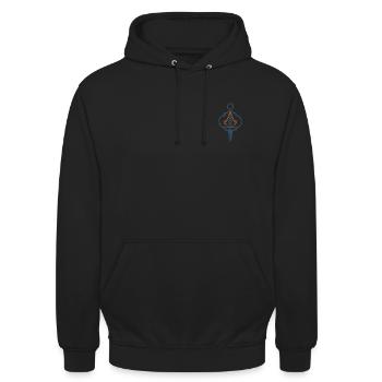 Assassin's Creed Mirage Symbol Schlüssel Und Dolch - Unisex Hoodie - Schwarz - Vorne - Alina (178cm) & Michal (187cm)