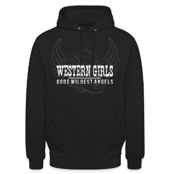 Western Girls Are Gods Wildest Angels - Unisex Hoodie - Schwarz - Vorne - Alina (178cm) & Michal (187cm)