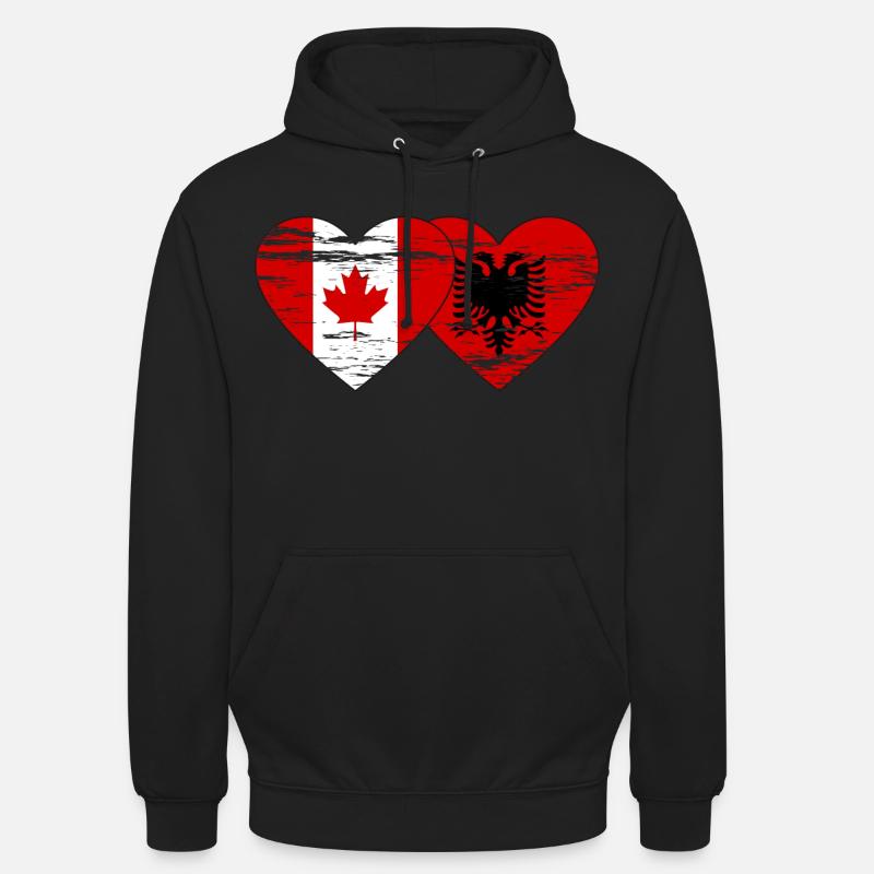 Canada Albanie drapeau coeur utilisé - Sweat-shirt à capuche unisexe - noir