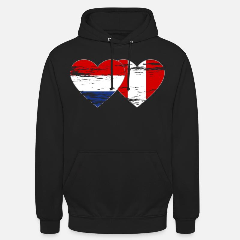 Hollande Pérou drapeau coeur utilisé - Sweat-shirt à capuche unisexe - noir