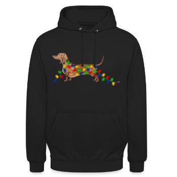 Weihnachten Dackel Weihnachtsdackel - Unisex Hoodie - Schwarz - Vorne - Alina (178cm) & Michal (187cm)