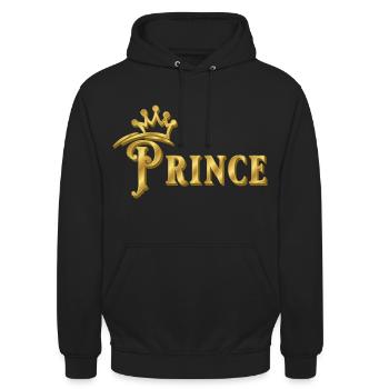 PRINCE SHRIFTZUG MIT GOLDENER KRONE - Unisex Hoodie - Schwarz - Vorne - Alina (178cm) & Michal (187cm)