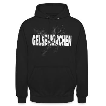 Gelsenkirchen Deutschland Schrift Grunge Splash - Unisex Hoodie - Schwarz - Vorne - Alina (178cm) & Michal (187cm)