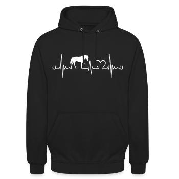 Pferde Hufeisen Herzschlag Reiter Pferdesprüche - Unisex Hoodie - Schwarz - Vorne - Alina (178cm) & Michal (187cm)