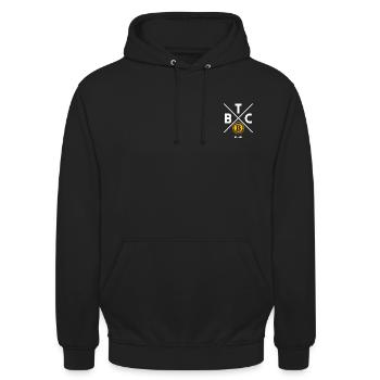 Bitcoin Design für Bitcoin Investoren - Unisex Hoodie - Schwarz - Vorne - Alina (178cm) & Michal (187cm)