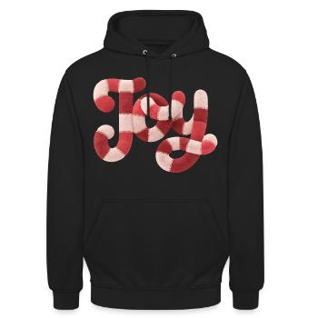 Weihnachts JOY Typografie Rot Weiß Motiv - Unisex Hoodie - Schwarz - Vorne - Alina (178cm) & Michal (187cm)